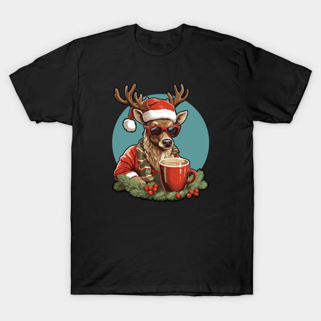 Christmas reindeer wearing sunglasses T-Shirt by WAADESIGN